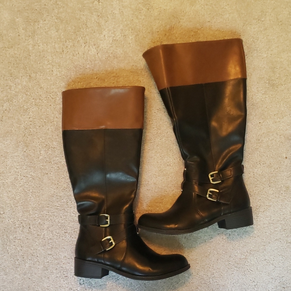 Black and brown tall boots